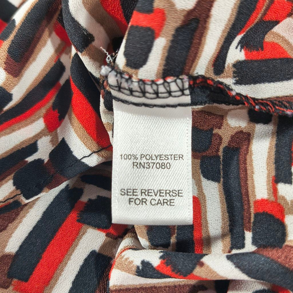 (22/24W) Women's Cato Red Brown White and Black Geometric Patterned Blouse - Picture 3 of 6